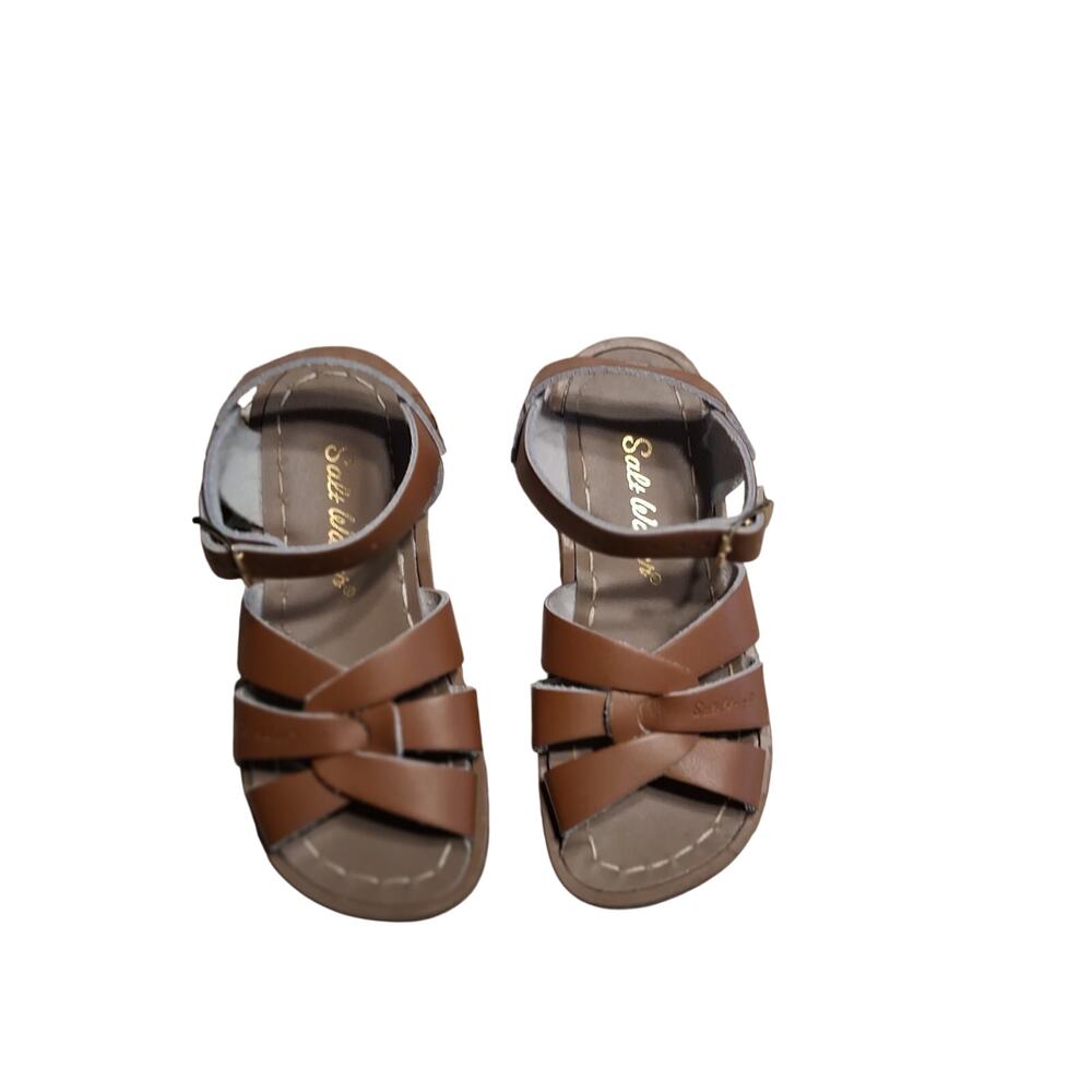 Saltwater Sandals unisex boy girl 10 brown tan leather